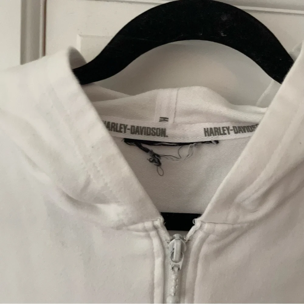 Harley Davidson Embroidered Flames Logo Studded Bling Hoodie in White - Picture 5 of 6